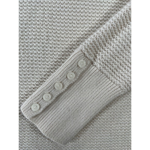 Loft Cream Textured Honeycomb Knit Sweater Womens Medium Button Cuff Long Sleeve - Picture 3 of 12